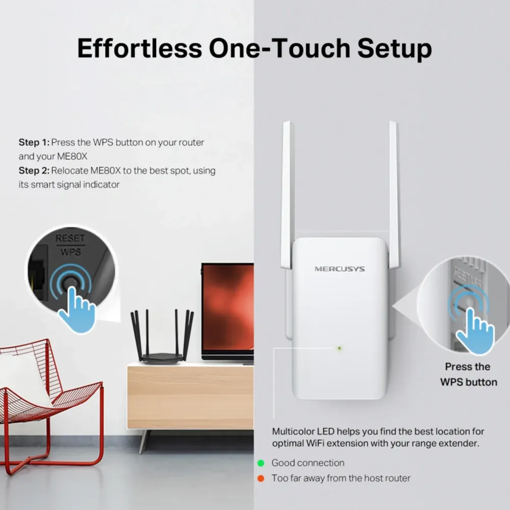 Mercusys Wifi-Forsterker|ME80X Wi-Fi 6 Repeater AX3000