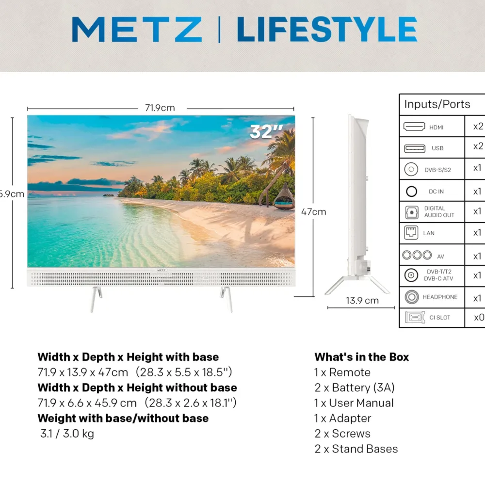 Kjell Tv Og Tilbehør|METZ 12V Google TV 32"
