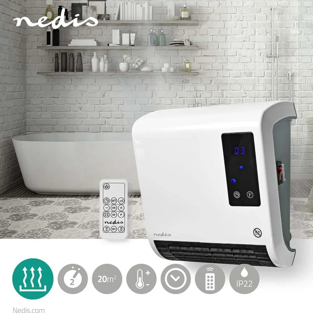 Nedis Inneklima|Baderomsovn – 2000 W med fjernkontroll