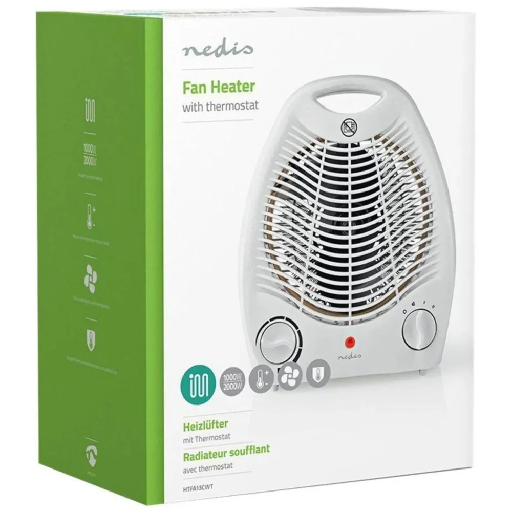 Nedis Inneklima|Varmevifte 1000/2000 W med veltsikring Hvit