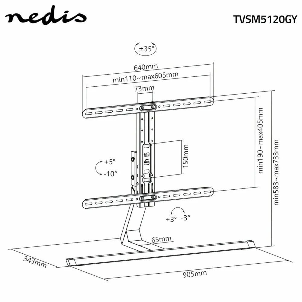 Nedis Tv Og Tilbehør|Vippe- og roterbart bordstativ for tv 37-75"