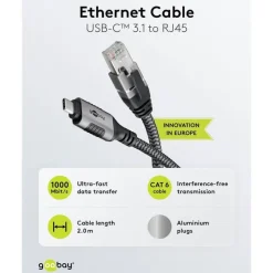 Kjell Nettverkskort For Kablet Nettverk17|Nettverkskabler|Nettverkskabel med USB-tilkobling USB-C 2 m