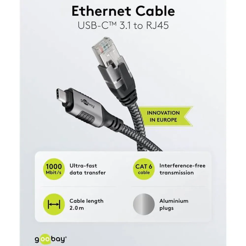 Kjell Nettverkskort For Kablet Nettverk17|Nettverkskabler|Nettverkskabel med USB-tilkobling USB-C 2 m
