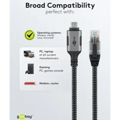 Kjell Nettverkskort For Kablet Nettverk17|Nettverkskabler|Nettverkskabel med USB-tilkobling USB-C 2 m