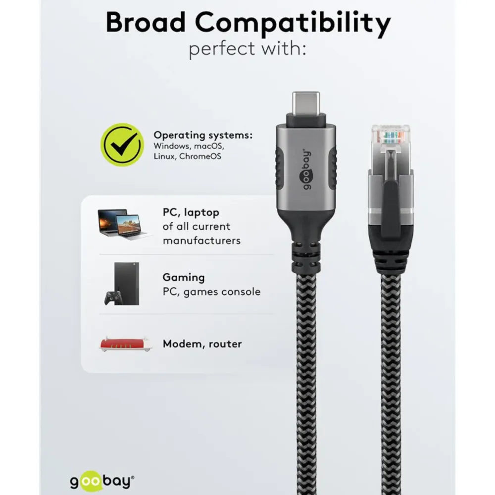 Kjell Nettverkskort For Kablet Nettverk17|Nettverkskabler|Nettverkskabel med USB-tilkobling USB-C 2 m