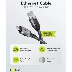 Kjell Nettverkskort For Kablet Nettverk17|Kabler For Nettverk|Nettverkskabel med USB-tilkobling USB-C 1 m