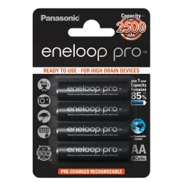 Panasonic Eneloop Batterier|Batterier|Pro Oppladbare AA-batterier 2500 mAh 4-pk.
