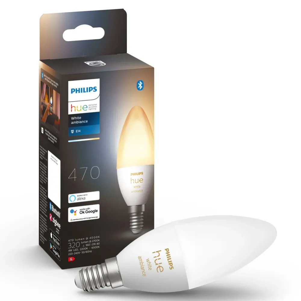 Philips Hue Smart Belysning|Smart Belysning|Ambiance Smart LED-pære E14 470 lm 1-pk.