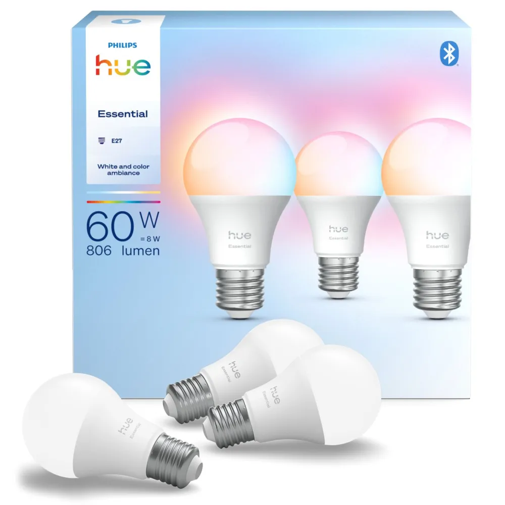 Philips Hue Smart Belysning|Philips Hue|Essential Smart LED-pære E27 806 lm 3-pk.