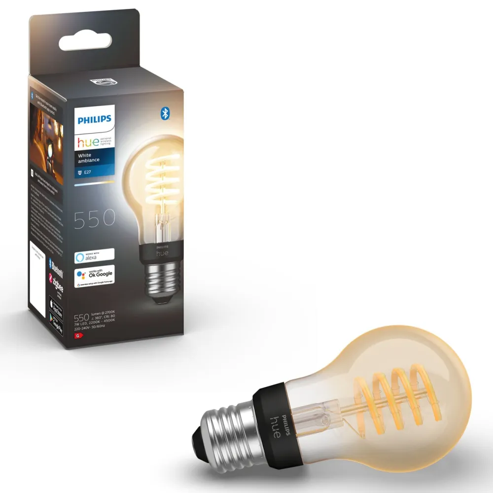 Philips Hue Smart Belysning|Smart Belysning|Filament A60 E27 Smart LED-pære 550 lm