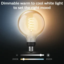 Philips Hue Smart Belysning|Lyslenker|Filament G125 E27 Smart LED-pære 550 lm