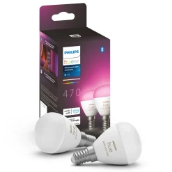 Philips Hue Smart Belysning|Smart Belysning|Luster Kuleformet LED-pære White and Color Ambiance E14 470 lm 2-pk.