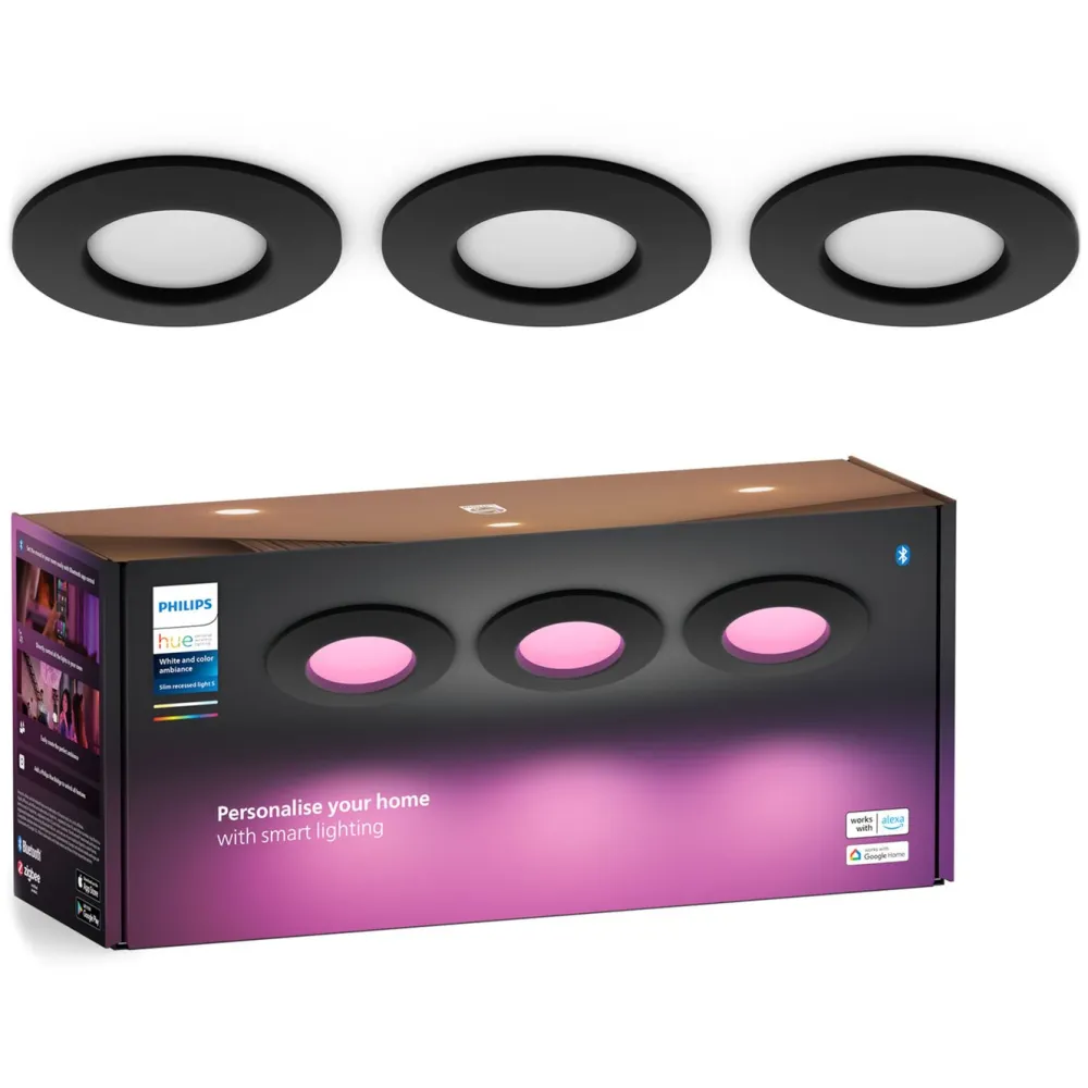 Philips Hue Smart Belysning|Philips Hue|Slank innfelt belysning Ø90 mm 3-pakning