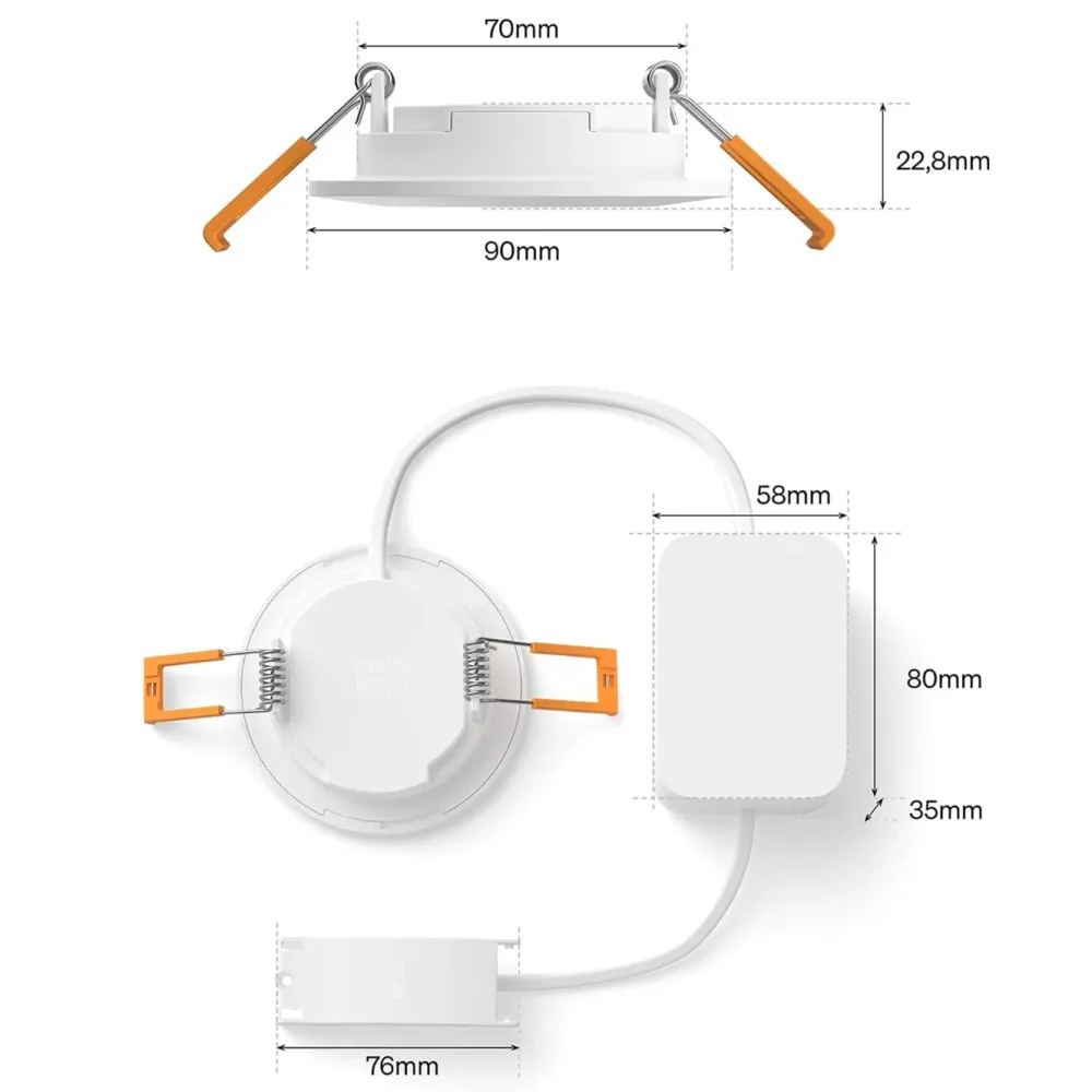 Philips Hue Smart Belysning|Lampetilbehør|Slim innfelt spotlight 90 mm 1-pk.