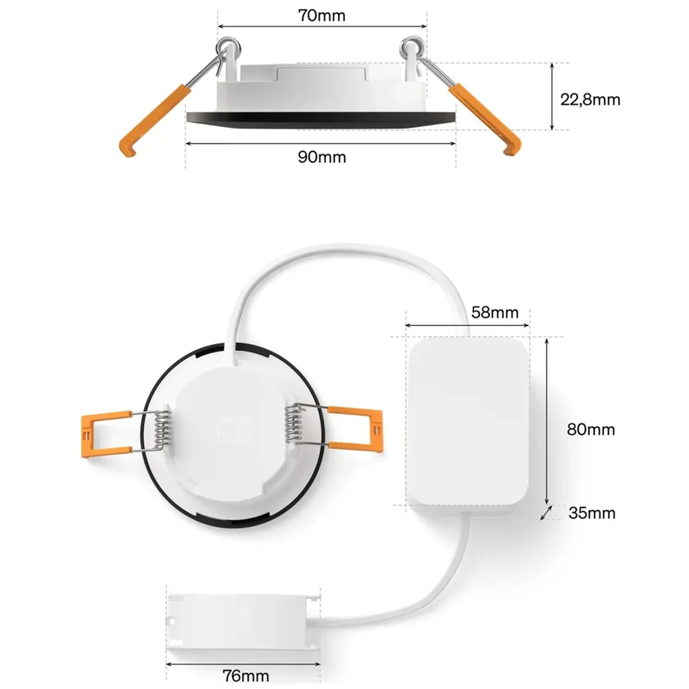 Philips Hue Smart Belysning|Lampetilbehør|Slim innfelt spotlight 90 mm 3-pk.