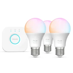 Philips Hue Smart Belysning|Philips Hue|Startpakke Essential: 3x White & Color E27 + Bridge