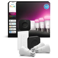 Philips Hue Smart Belysning|Philips Hue|Startpakke Pro: 3x White & Color E27 + Dimmer + Bridge Pro