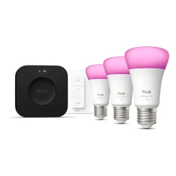Philips Hue Smart Belysning|Philips Hue|Startpakke Pro: 3x White & Color E27 + Dimmer + Bridge Pro