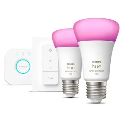 Philips Hue Smart Belysning|Philips Hue|Startpakke: 2x White & Color E27 + Dimmer + Bridge