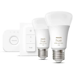 Philips Hue Smart Belysning|Philips Hue|Startpakke: 2x White & Color E27 + Dimmer + Bridge