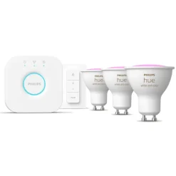Philips Hue Smart Belysning|Smart Belysning|Startpakke: 3x White & Color GU10 + Dimmer + Bridge