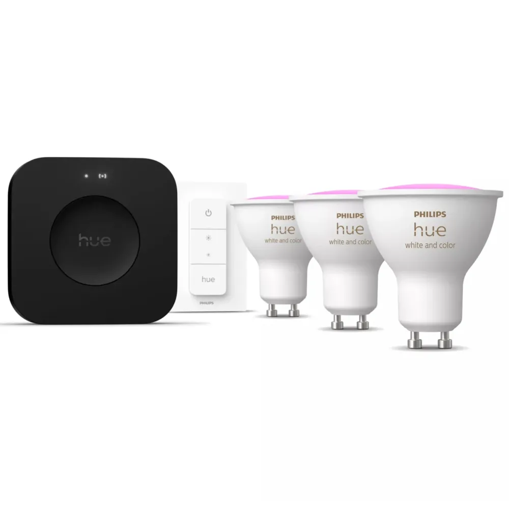Philips Hue Smart Belysning|Philips Hue|White & Color Ambiance GU10 – Startpakke med Bridge Pro