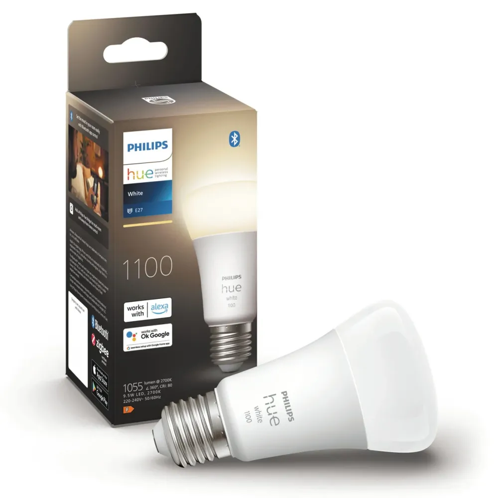Philips Hue Smart Belysning|Lyslenker|White Smart LED-pære E27 1100 lm 1-pk.