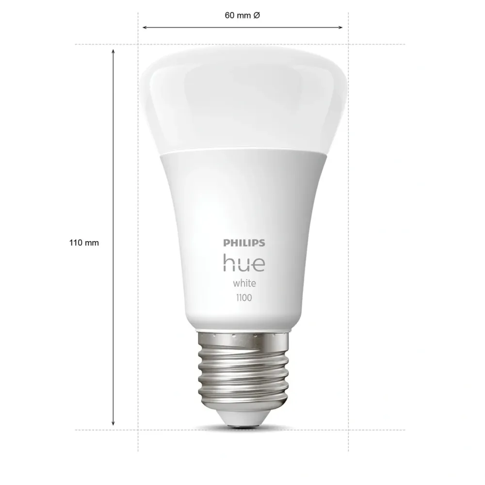 Philips Hue Smart Belysning|Lyslenker|White Smart LED-pære E27 1100 lm 1-pk.