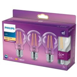 Philips Lyskilder|LED-globepære E27 806 lm 3-pk.
