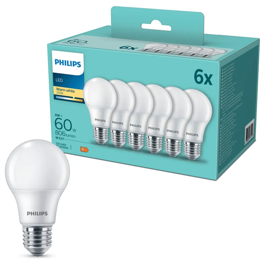 Philips Lyslenker|Taklamper|LED-pære E27 806 lm 6-pk.