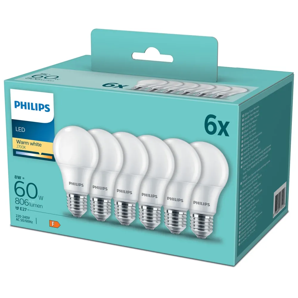 Philips Lyslenker|Taklamper|LED-pære E27 806 lm 6-pk.