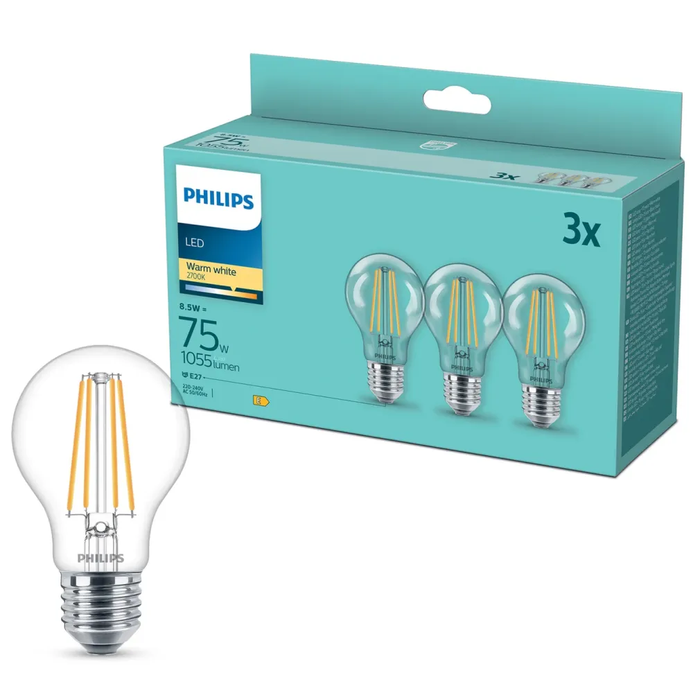 Philips Lyskilder|LED-pære E27 1055 lm 3-pk.