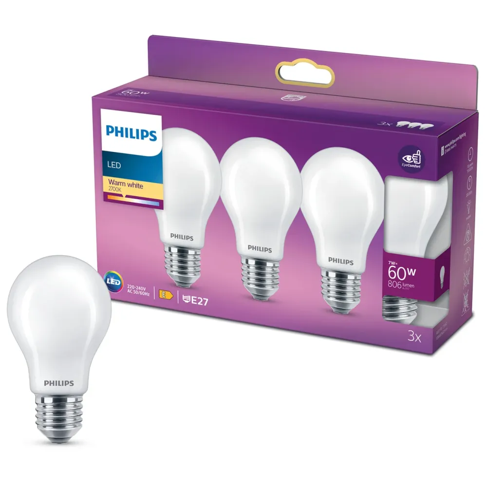 Philips Lyskilder|LED-pære E27 806 lm 3-pk.