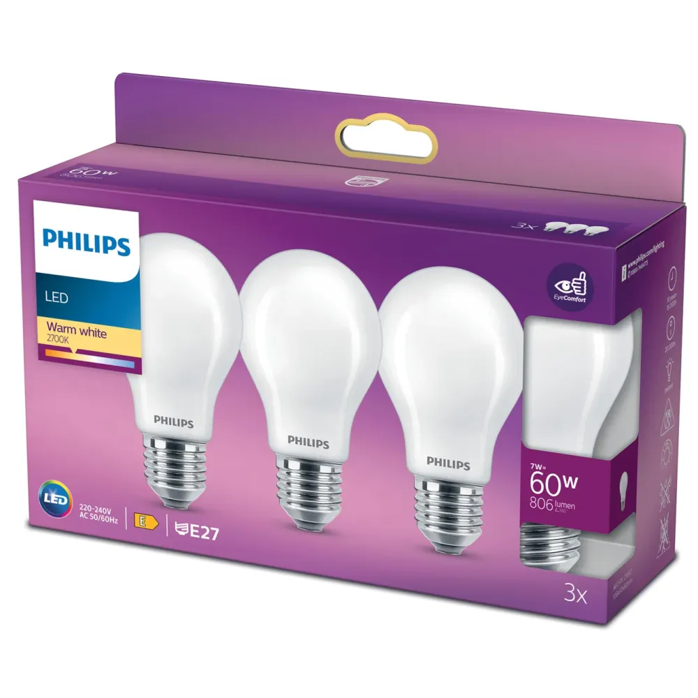 Philips Lyskilder|LED-pære E27 806 lm 3-pk.