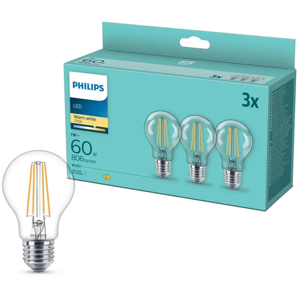 Philips Lyskilder|LED-pære E27 806 lm 3-pk.