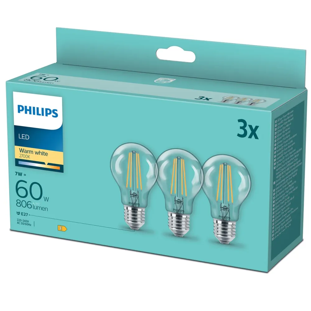 Philips Lyskilder|LED-pære E27 806 lm 3-pk.