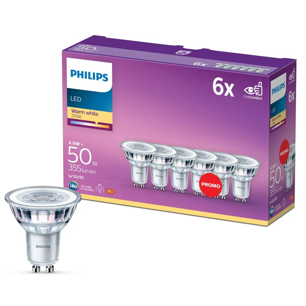 Philips Lyslenker|Taklamper|LED-pære GU10 355 lm 6-pk.