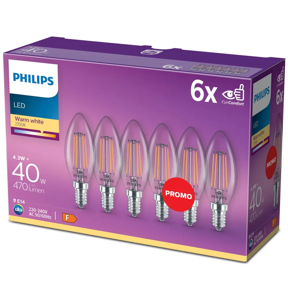 Philips Lyslenker|Taklamper|LED-pære Mignon E14 470 lm 6-pk.