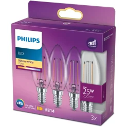 Philips Lyskilder|LED-pære Mignon LED E14 250 lm 3-pk.