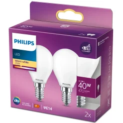 Philips Lyskilder|Kuleformet frostet LED-pære E14 470 lm 2-pk.
