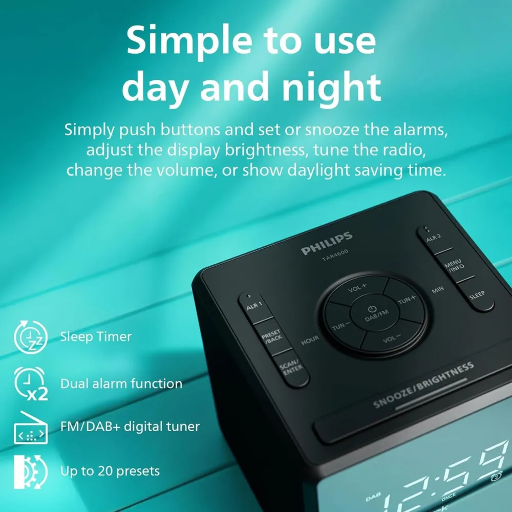 Philips Musikkspiller Og Radio|Klokker Og Tellere|R4600 DAB+-klokkeradio med USB-C-lading