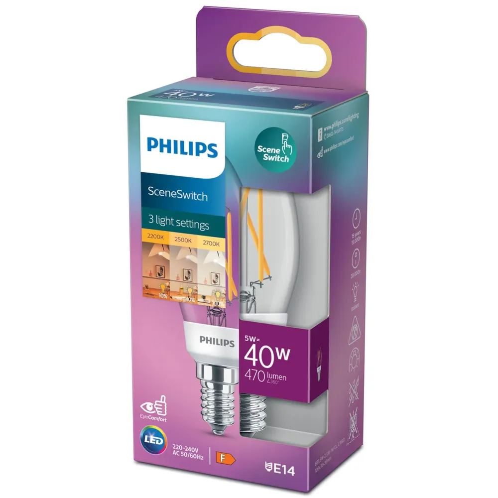 Philips Lyskilder|Sceneswitch LED-pære Mignon E14 470 lm