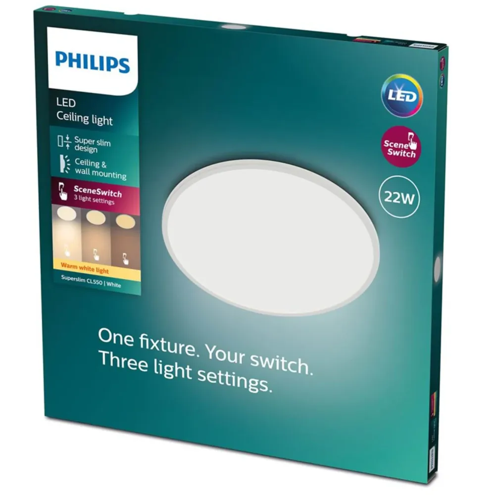 Philips Taklamper|Superslim CL550 taklampe 22 W SceneSwitch Hvit, Ø43 cm