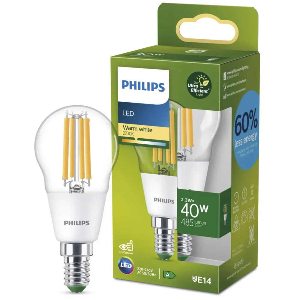 Philips Lyskilder|Ultra Efficient E14 Kuleformet LED-pære 485 lm