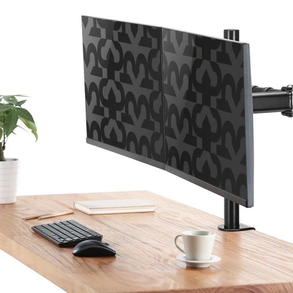Plexgear Skjermfeste|Bordsfeste med 2 armer for skjermer opptil 27"