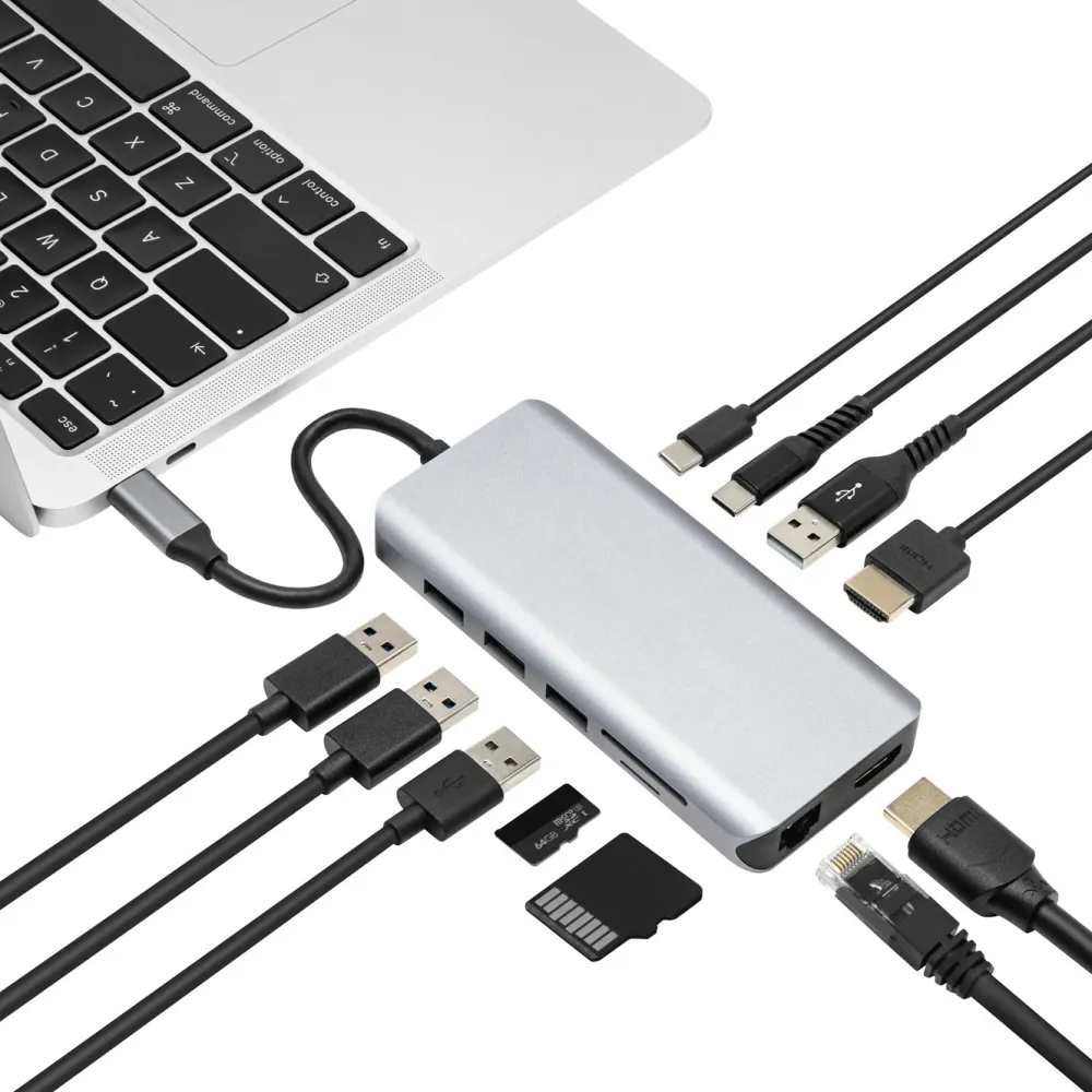 Plexgear Mac-Tilbehør|Hdmi|Multiadapter for USB-C med 12 tilkoblinger