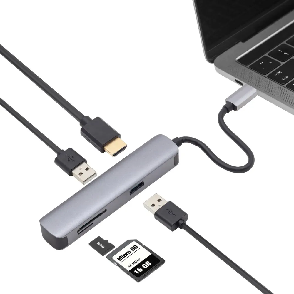 Plexgear Kabler Og Adaptere|Usb|Multiadapter for USB-C med 5 tilkoblinger