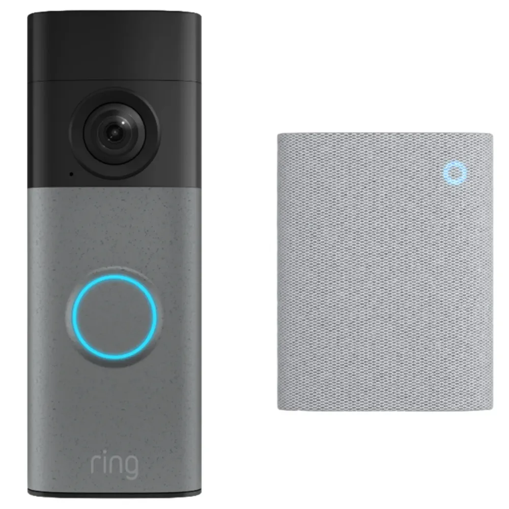Ring Smart Dørklokke|Smart Dørklokke|Battery Video Doorbell + Chime Retinal 2K Speckled Grey