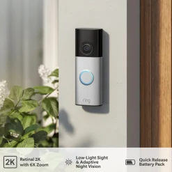 Ring Smart Dørklokke|Smart Dørklokke|Battery Video Doorbell Plus med Chime Nickel Silver