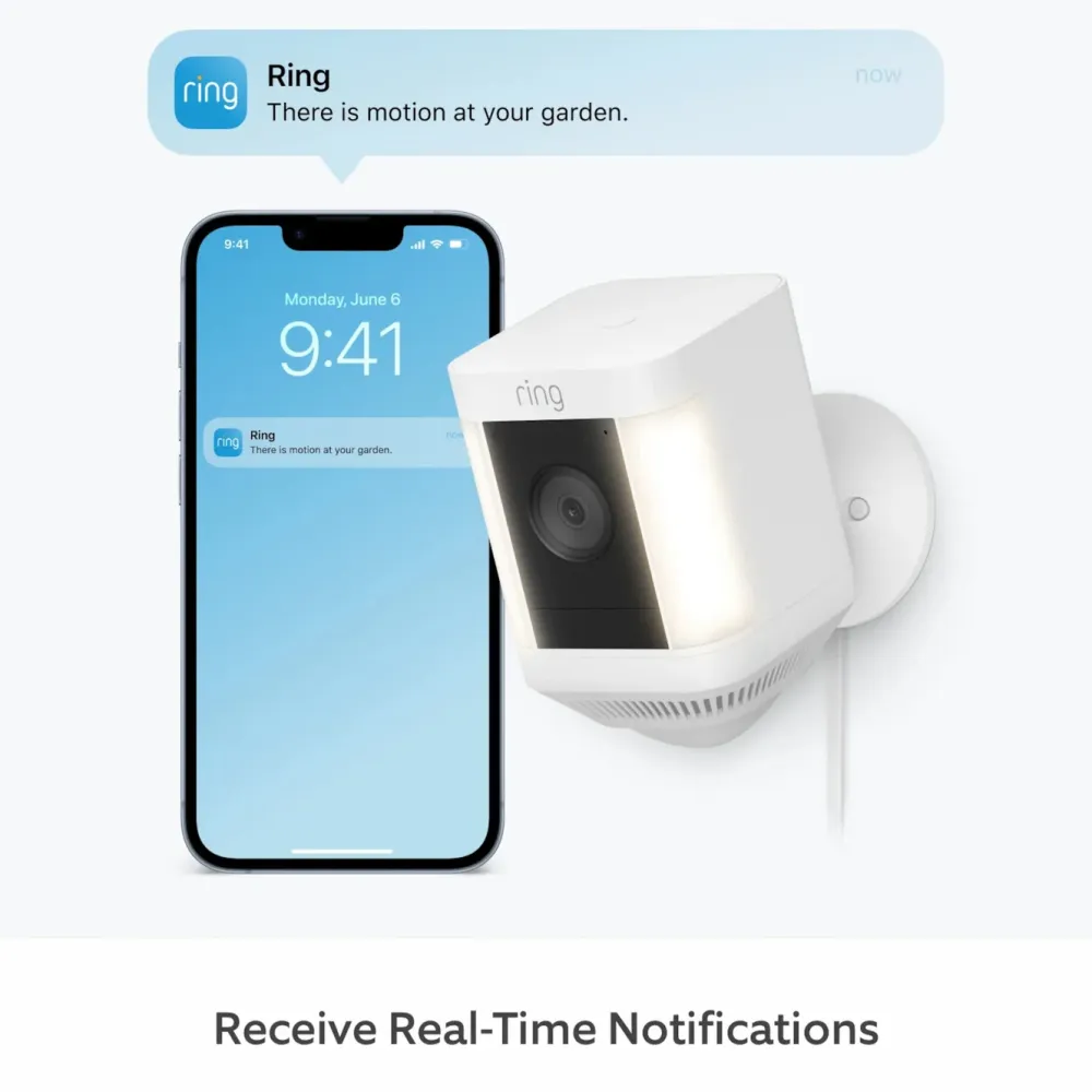 Ring Kameraovervåking|Spotlight Cam Plus Plug-In Overvåkingskamera Hvit